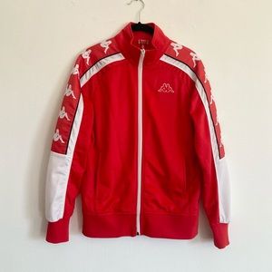 Vintage 90s Kappa Zip Up Striped Logo Sleeve Red & White Track Jacket